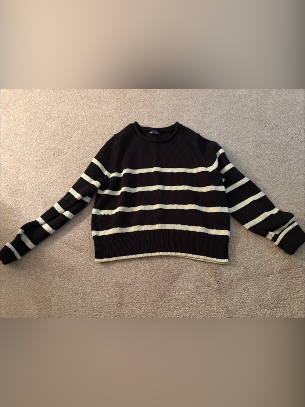 GAP Black Crewneck Sweater with Cream Stripes